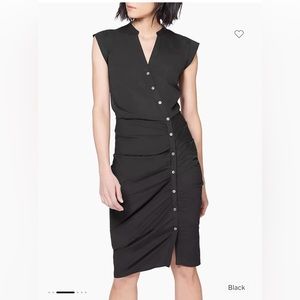 Veronica Beard ruched stretch cotton shirt dress in black size 4. NWT.